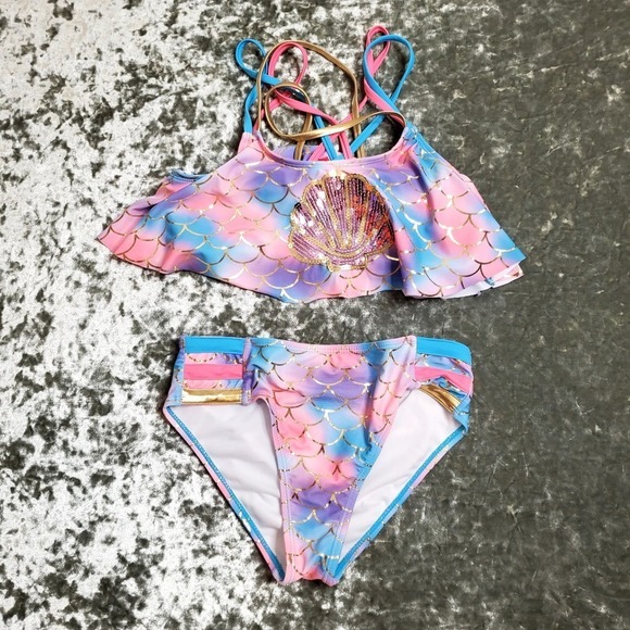 Betsey Johnson Colorful 2 Piece Girl's Swimsuit - Picture 1 of 7